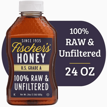 Fischers Honey, 24oz Raw and Unfiltered, Local 100% US Grade "A", Squeeze Bottle
