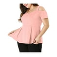 thumbnail image 5 of MODA NOVA Juniors' Plus Size Solid Cold Shoulder Peplum Blouse Tops Pink 3X, 5 of 5