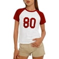 thumbnail image 2 of Number 80 Graphic Tees for Women Summer Casual Color Block Short Sleeve Crewneck Short Length Tshirts, 2 of 4