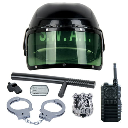 7Pcs Kid's Police Motorcycle Cop Helmet and Officer Accessory Role Play Costume Set
