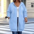 thumbnail image 6 of Fnooota Womens Plus Size Hoodies, Drawstring Long Sleeve Mid-length Zip up Jackets with Pockets Blue Size L, 6 of 7