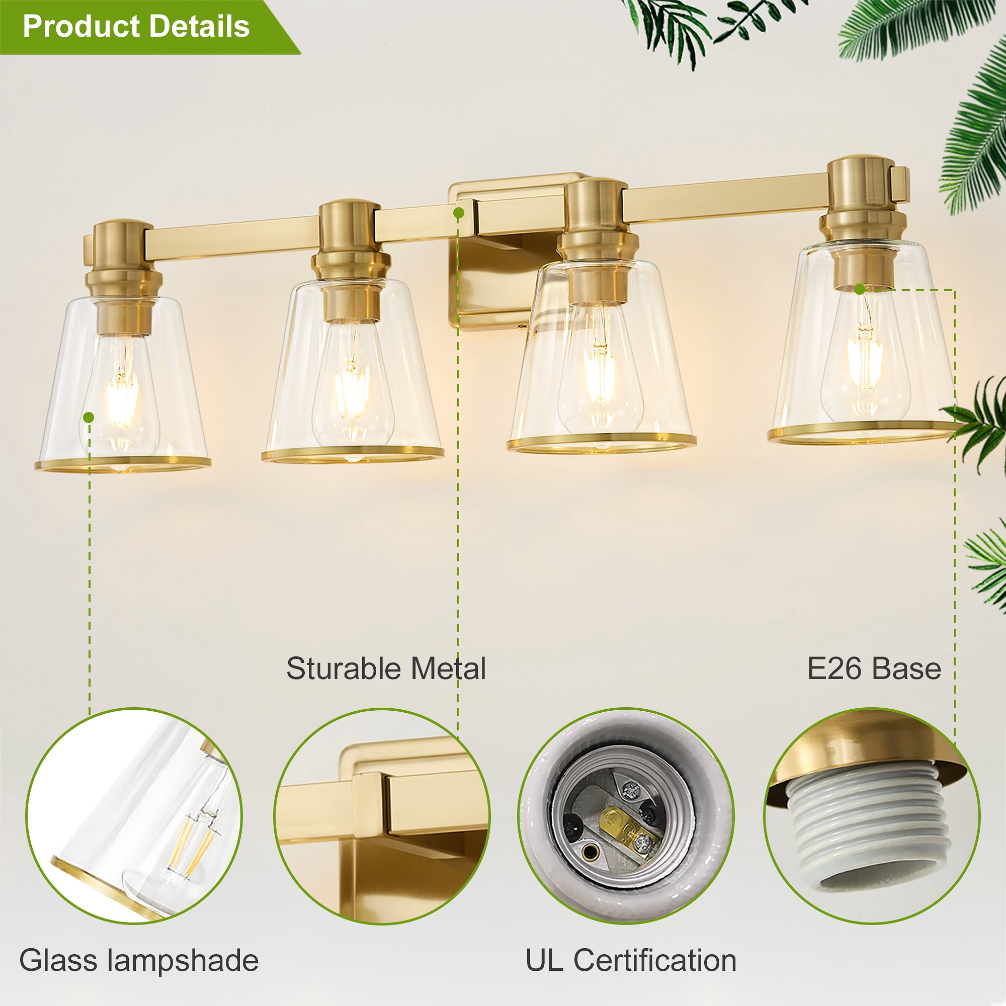 Vanity Lights Gold Bathroom Light Fixtures Over Mirror, 4 Light Vanity Lighting Fixtures4