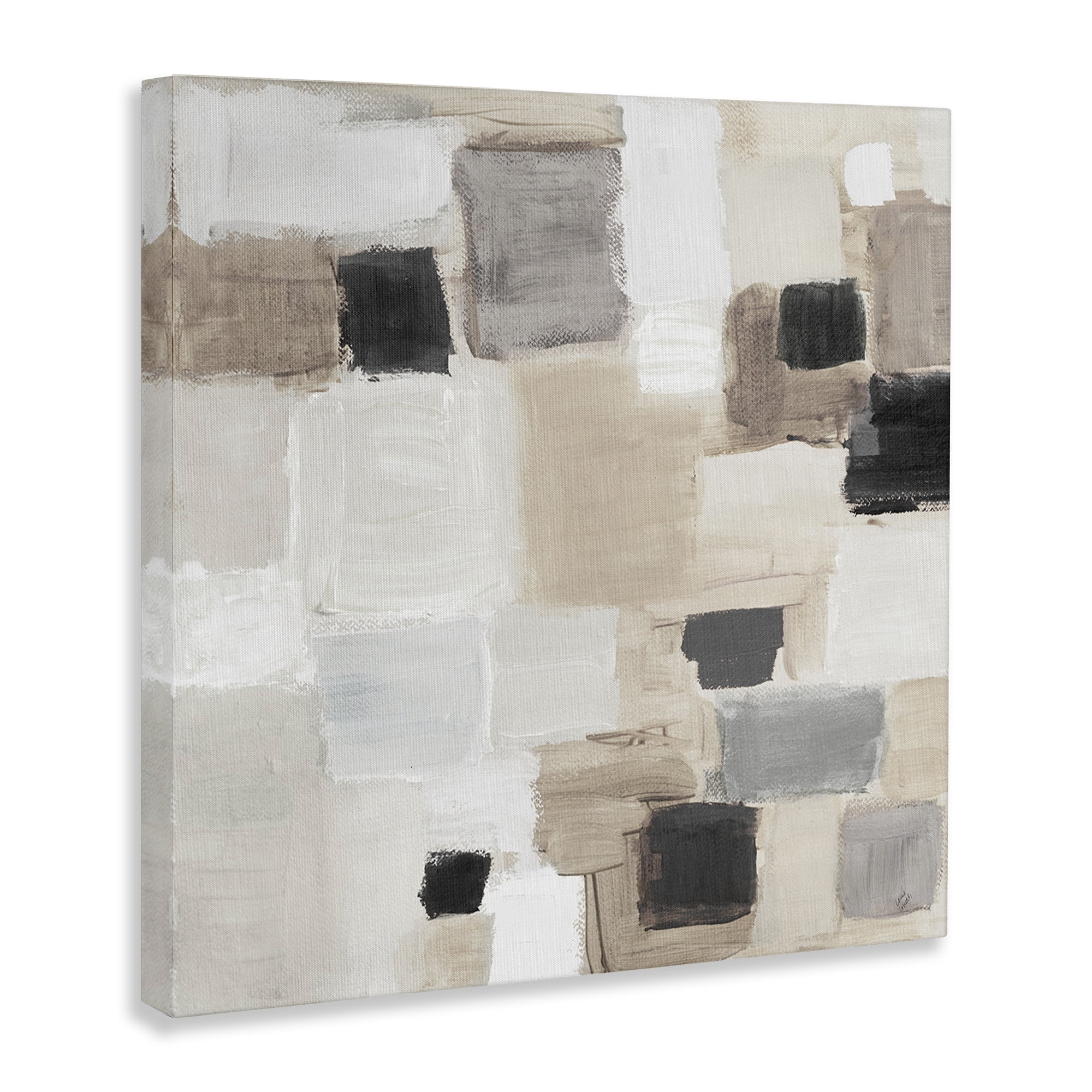 Stupell Industries Neutral Square Patchwork Abstract Painting Gallery Wrapped Canvas Art Print Wall Art, 24 x 24