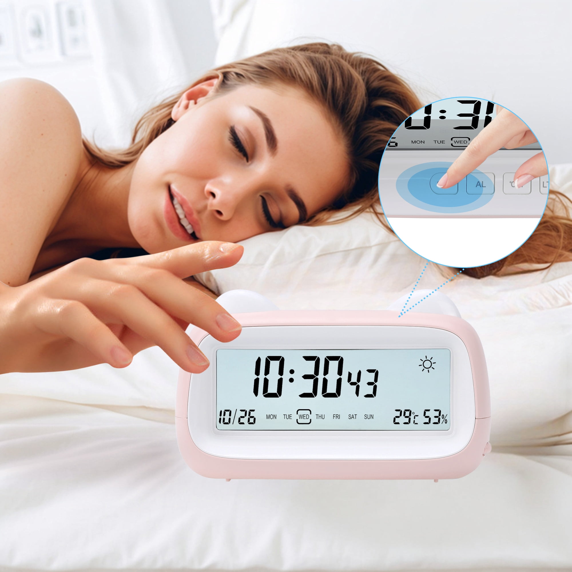 Unique Bargains Backlight Loud Sound Digital Alarm Clock White 6.1"L x 1.8"W x 3.7"H