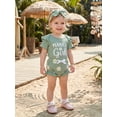 thumbnail image 6 of BemeyourBBs Newborn Baby Girls Summer Clothes Baby Girl Little Sister Mama's Girl Outfit Cute Letter Print Short Sleeve Ribbed Romper Elastic Strawberry Floral Ruffled Shorts Headband 3-Piece Set, 6 of 9