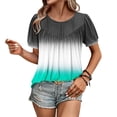 thumbnail image 3 of Womens Pleated Tunic Tops with Leggings, Short Sleeve Shirts for Women Summer Fashion Color Patchwork Flowy Crewneck Dressy Blouses, 3 of 6