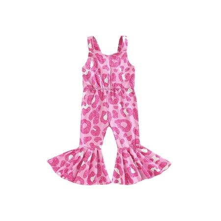 

Arvbitana Toddler Baby Girls Suspender Jumpsuit Sleeveless Leopard Print Flared Pants Playsuit Summer Western Overalls 6M-4T