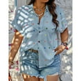 thumbnail image 5 of SOMER Plus Size Button Down Shirts for Women Blouses Short Sleeve V Neck Heart Print Shirts Casual Summer Vacation Tops Loose Fit Blue 2XL, 5 of 7