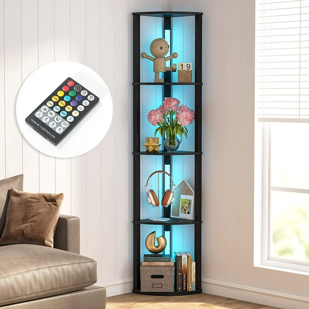 Tribesigns Corner Display Shelf with 6 Color Lights, Bookshelf with LED