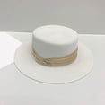 thumbnail image 2 of JFGHDG Elegant Flat‑Crown Straw Boater Hat Wide Flat Brim Twisted Satin Ribbon Band Detail Breathable Fold‑friendly Sun Hat For Summer Outdoor Occasions White One Size, 2 of 3
