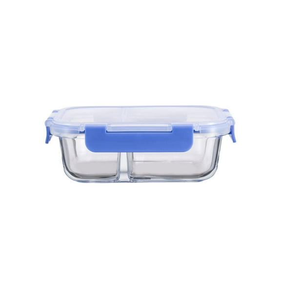 Rectangle 2 DIVIDERS glass food storage with PP divider lid & cool lock