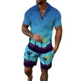 thumbnail image 1 of toraway Mens Suits 2 Piece Plus Size Male Casual Striped Gradient Ramp Print Two Piece Suit Zipper Short Sleeve Top Blouse Suit Drawstring Pocket Short Set XL, 1 of 4