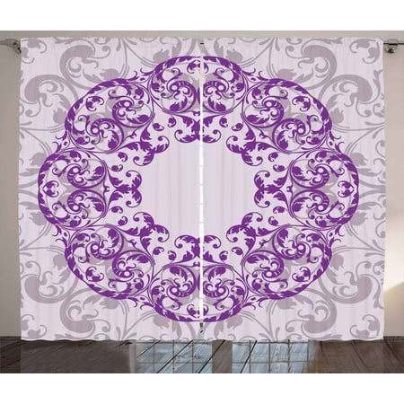 Mother Of Pearl Panels Purple Mandala Curtains 2 Panels Set, Arabesque Round Frame Floral Motif with Stylized Leaves, Window Drapes for Living Room Bedroom, 108W X 84L Inches, Pearl Violet and Mauve Taupe, by Ambesonne ()
