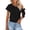 Black, variant on Women's One Shoulder Tops Fashion Breathable Eyelet Embroidered Blouses Casual Comfy Elastic Hem Short Sleeves Tops