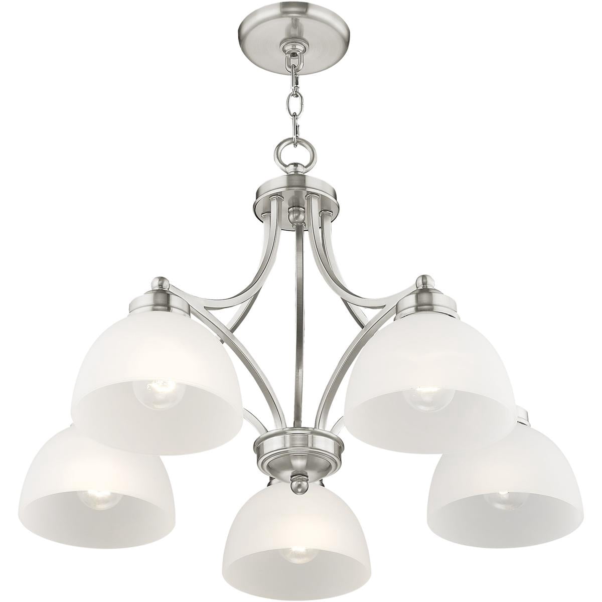 5 Light Brushed Nickel Chandelier with Satin Glass Shade