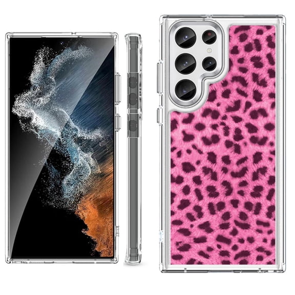 Shockproof Bumper Phone Case for Samsung Galaxy S23 Ultra 5G, by OneToughShield ® - Cheetah Pink