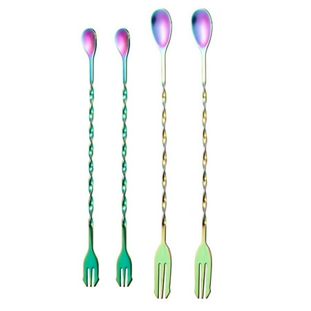 

4Pcs Stirring Spoon Stainless Steel Long Handle Bar Cocktail Mixing Spoon Drinks Colour
