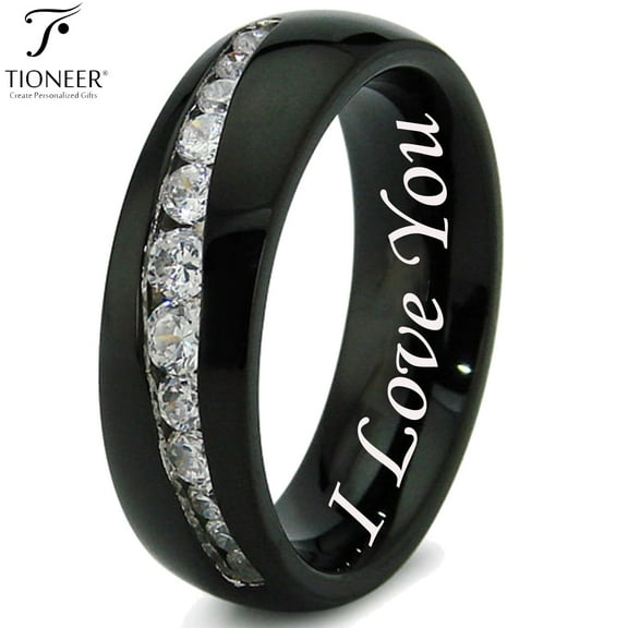 Tioneer Stainless Steel 316 Tapered CZ Wedding Band Promise Ring Comfort Fit7mmI Love You Engraved