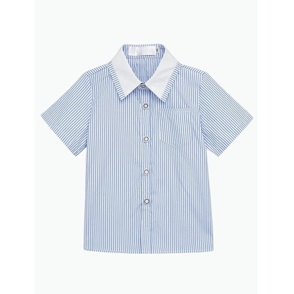 REDARER Boys Striped Collared Short Sleeve Button Down Shirt Lightweight Breathable Summer Top for Kids Daily Wear,2-3 Years