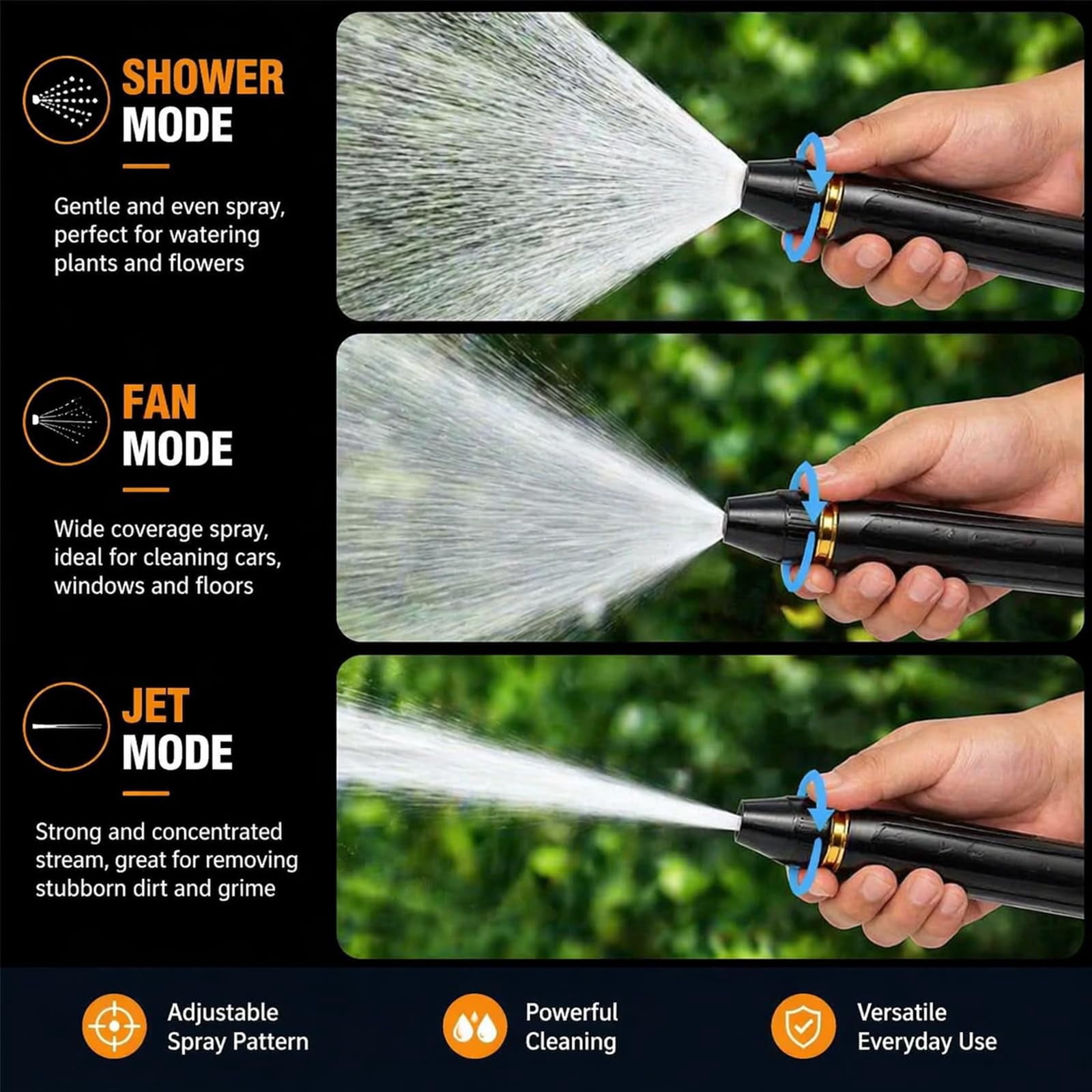 Home High-Pressure Car Wash Water Gun with Booster Nozzle, Booster Nozzle with 3 Adjustable Spray Modes, Anti-Leak Garden Hose Sprayer for Car Washing, Plant Watering, Pet Bathing