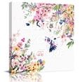 thumbnail image 2 of Botanical Flowers Wall Art Painting on Canvas, Watercolor Floral Bird Butterfly Canvas Art Home Prints Wall Art Framed Modern Artwork for Living Room Bedroom Wall Decor 12x12in, 2 of 9