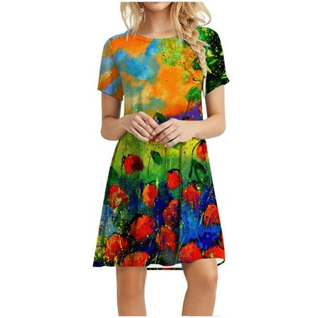 

Juebong Women s Summer Dress Sleeve Casual Swing Dress Longuette Dress