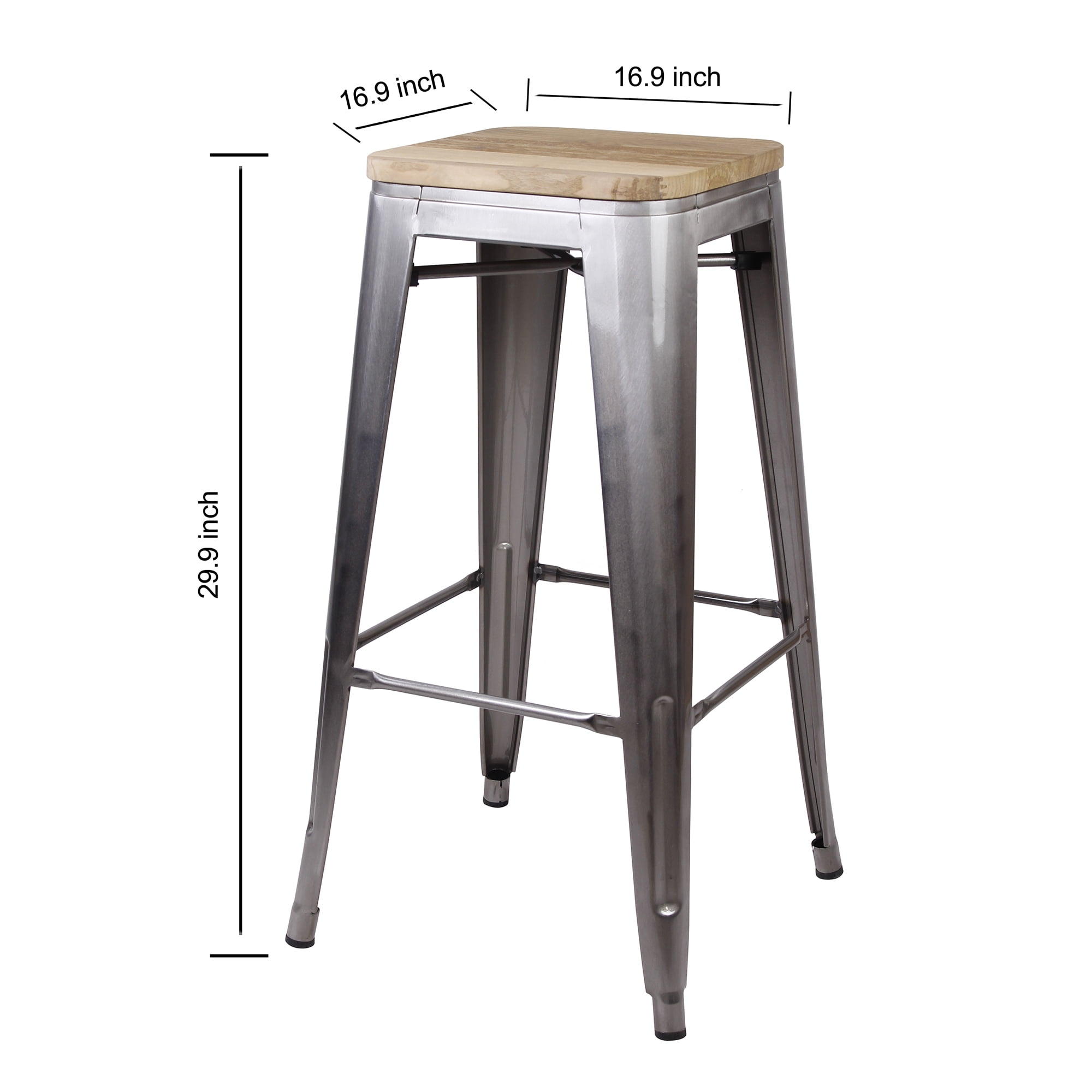 Artdeco Home Temecula 30" Backless Metal Bar Stool with Wooden Seat (Set of 2)
