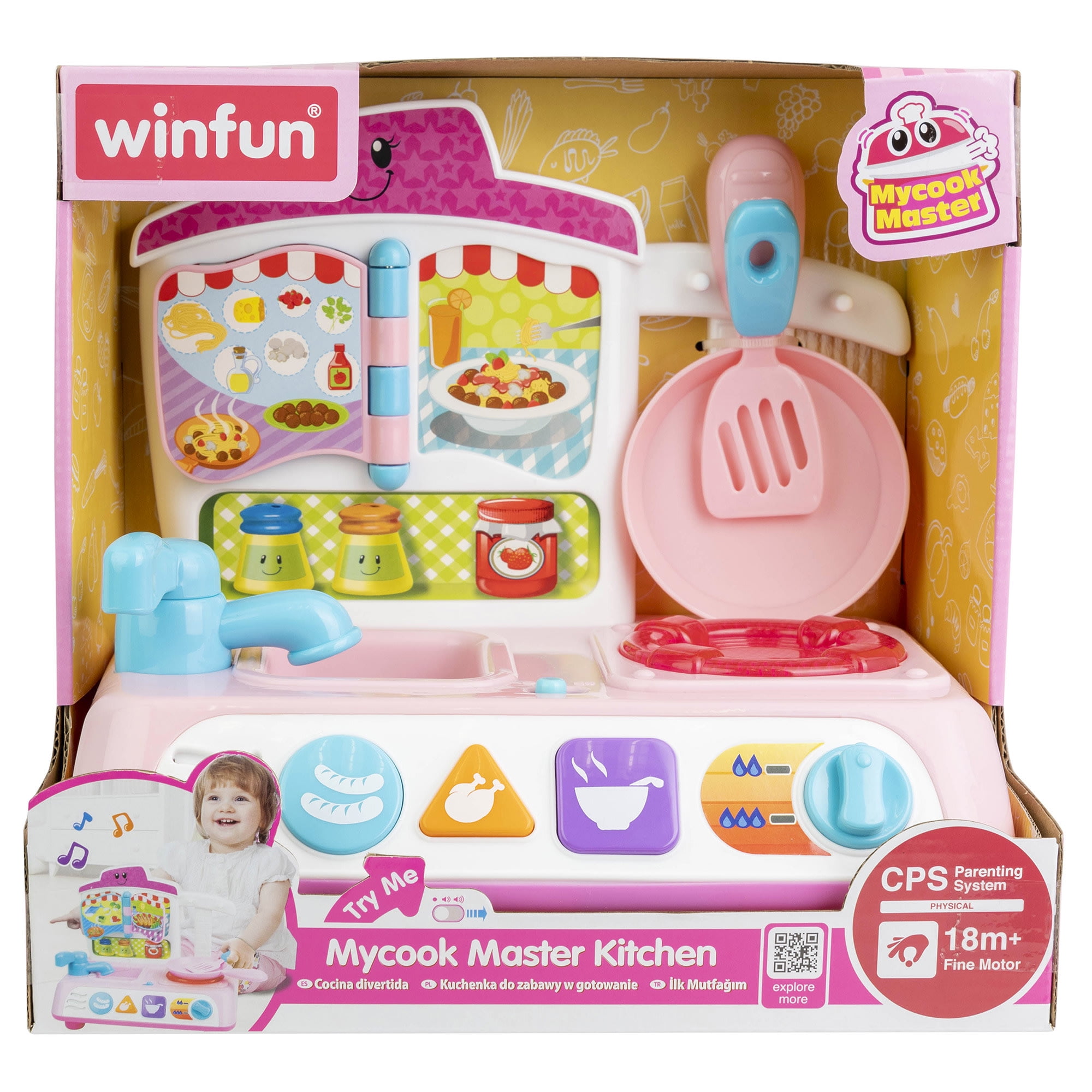 Winfun: Mycook Master Kitchen - Pink - Lights & Sounds, Culinary & Food Pretend Play Set, Chef Pan & Spatula, Sensory Toy, Toddlers & Kids Ages 18mo+