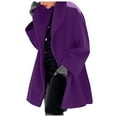 thumbnail image 2 of Women Single Breasted Hooded Jacket Casual Shawl Collar Jacket Pea Coats Loose Trench Coats Long Overcoat Purple M, 2 of 5