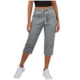 thumbnail image 7 of QATAINLAV Womens Capri Pants Casual Multi Pockets Cropped Work Trousers Drawstring Elastic Waist Cargo Capris for Hiking, Gray, L, 7 of 7