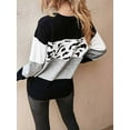 thumbnail image 3 of Gvmfive Women Color Block Leopard Stitching Long Sleeve Round Neck Baggy T-shirt, 3 of 5