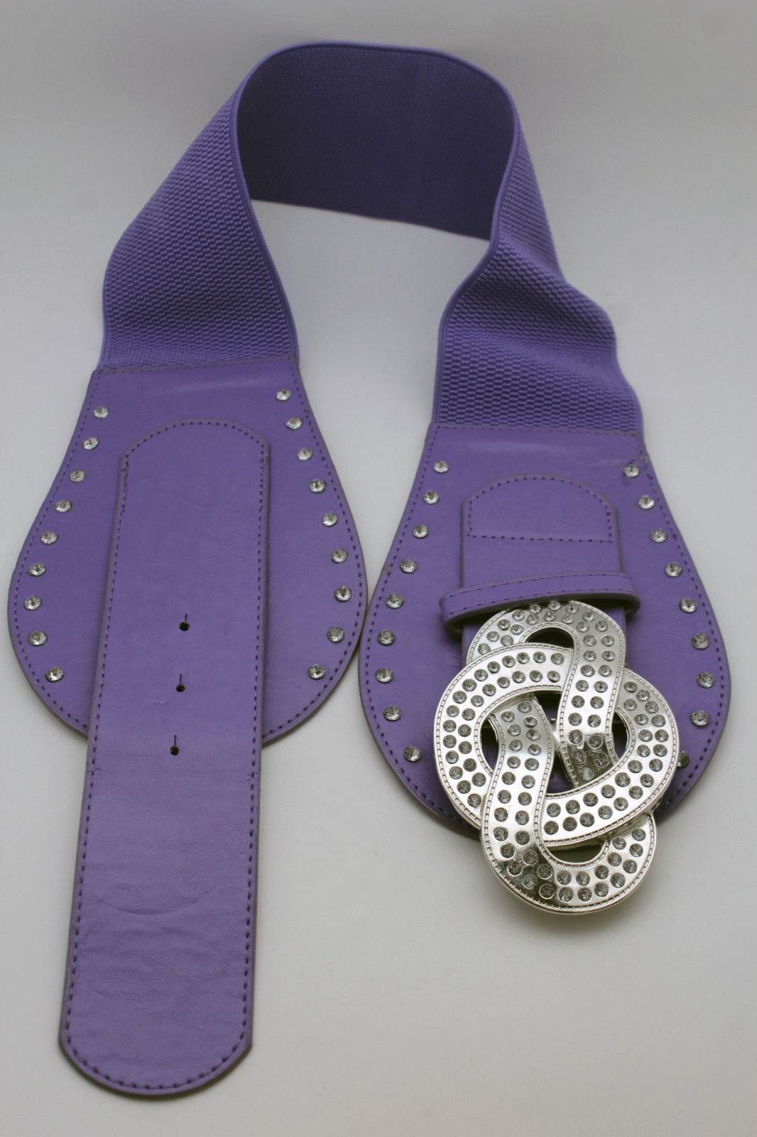 Women Belt Hip Fashion Waist Silver Metal Infinity Buckle Lavender Purple S M
