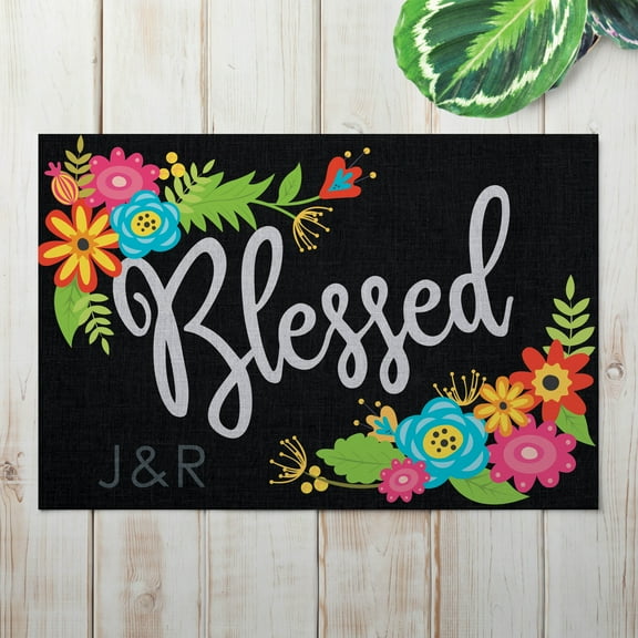 Floral "Blessed" Personalized Indoor/Outdoor Doormat