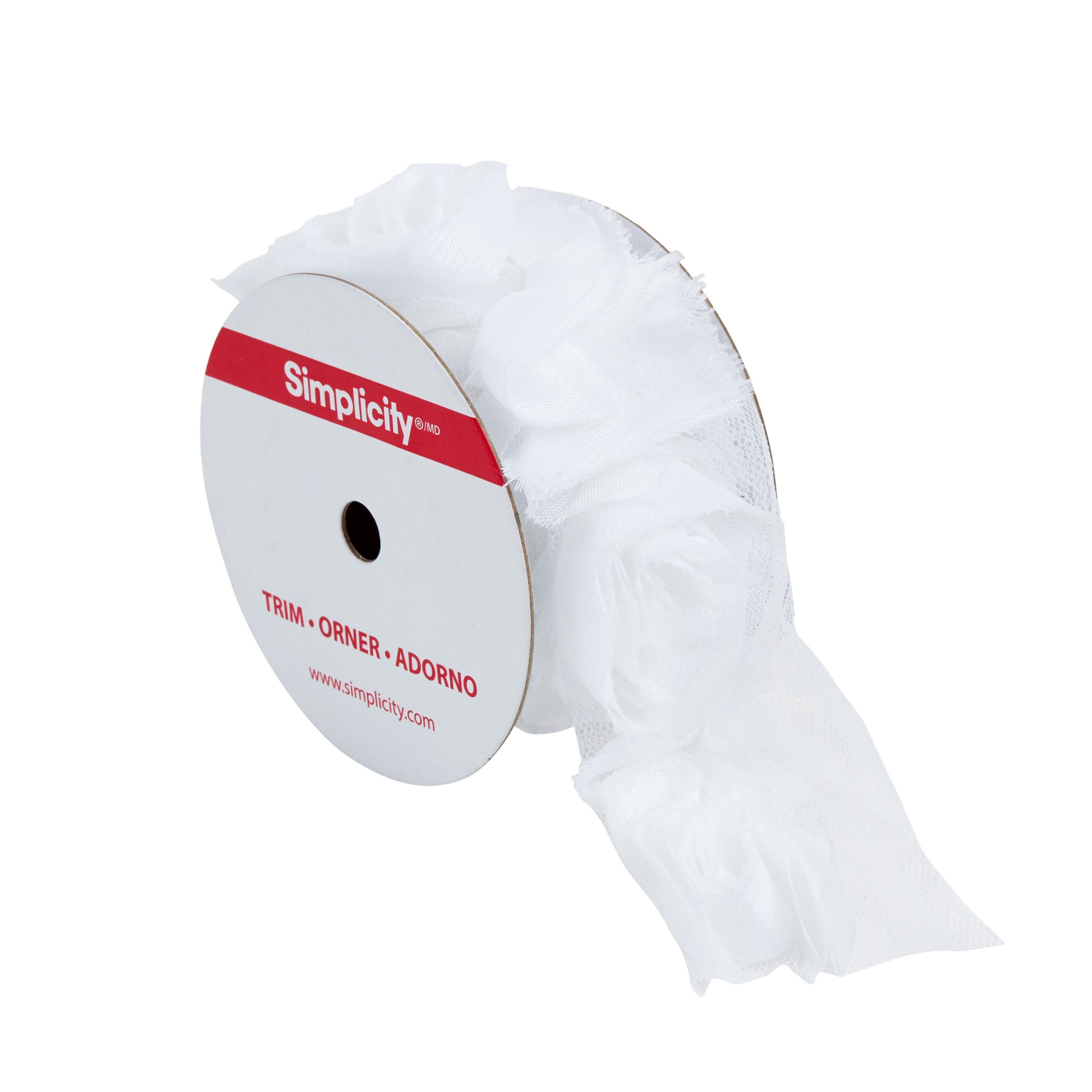 Simplicity Trim, White 2 inch Large Ribbon Rose Trim Great for Apparel, Home Decorating, and Crafts, 1 Yard, 1 Each