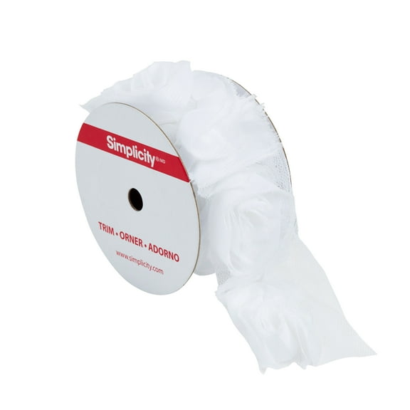 Simplicity Trim, White 2 inch Large Ribbon Rose Trim Great for Apparel, Home Decorating, and Crafts, 1 Yard, 1 Each