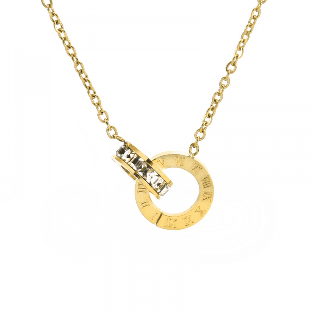 Universal interlocking circle necklace 20K gold necklace with pendant for women delicate good luck double ring necklace for mother daughter girlfriend Gold Walmart