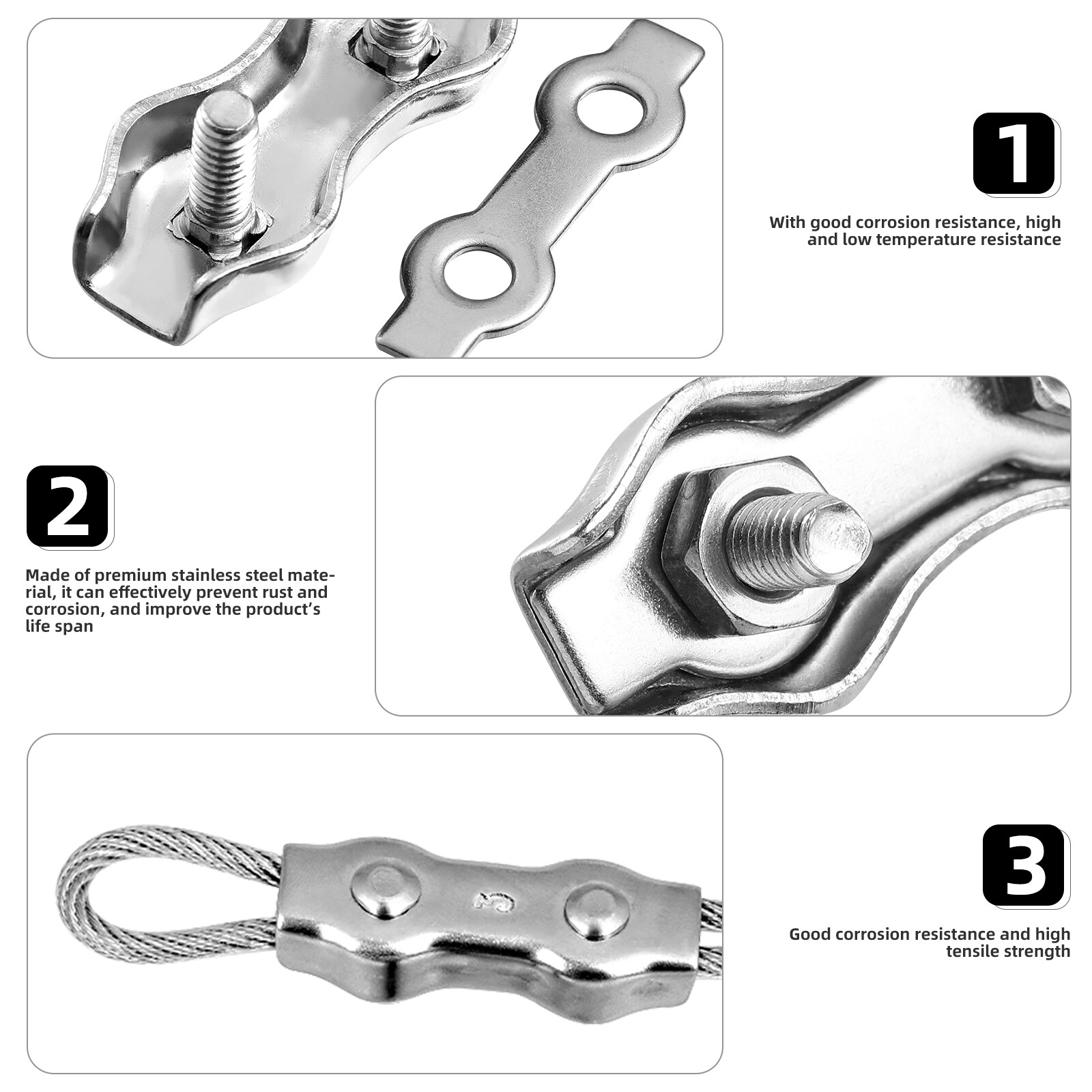 TEHAUX 10pcs Duplex Bolt Cable Clips Stainless Wire Rope Clips