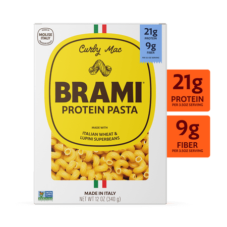Brami Curly Mac High Protein Pasta, 21g Protein, High Fiber, Shelf-Stable Noodles, 12 oz Box