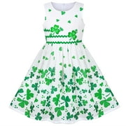 Girls Dress Green Clover Printed St Patrick Festival Sundress Sleeveless 6 Years