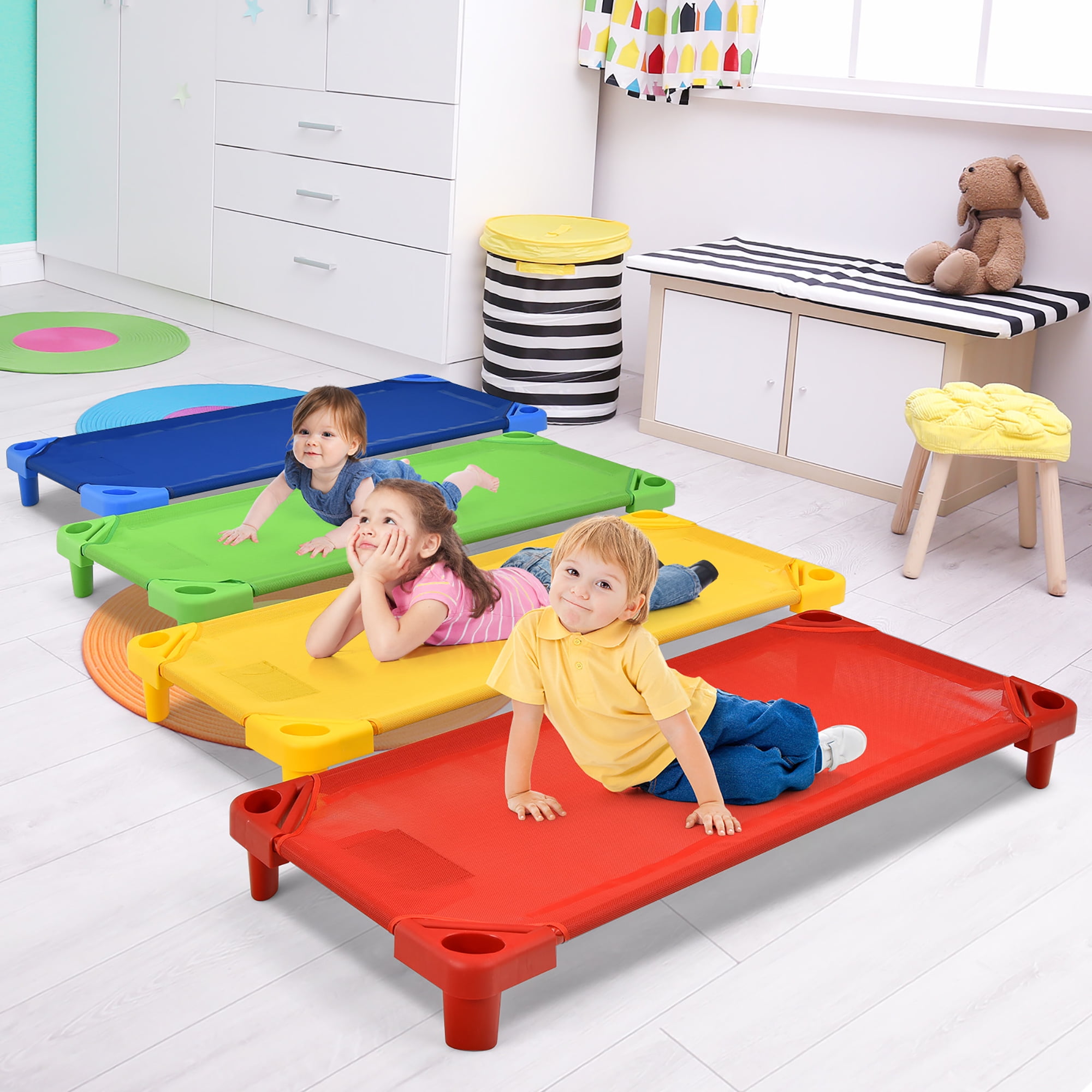 Costway Pack of Kids Stackable Naptime Cot 51''Lx23''W Daycare Rest Mat  Colorful