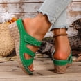 thumbnail image 6 of Dakaela Wedge Sandals for Women Leather Summer Dressy Slip on Slides Wide Width Cutout Platform Comfortable Walking Slippers Size 6-10 Green, 6 of 9