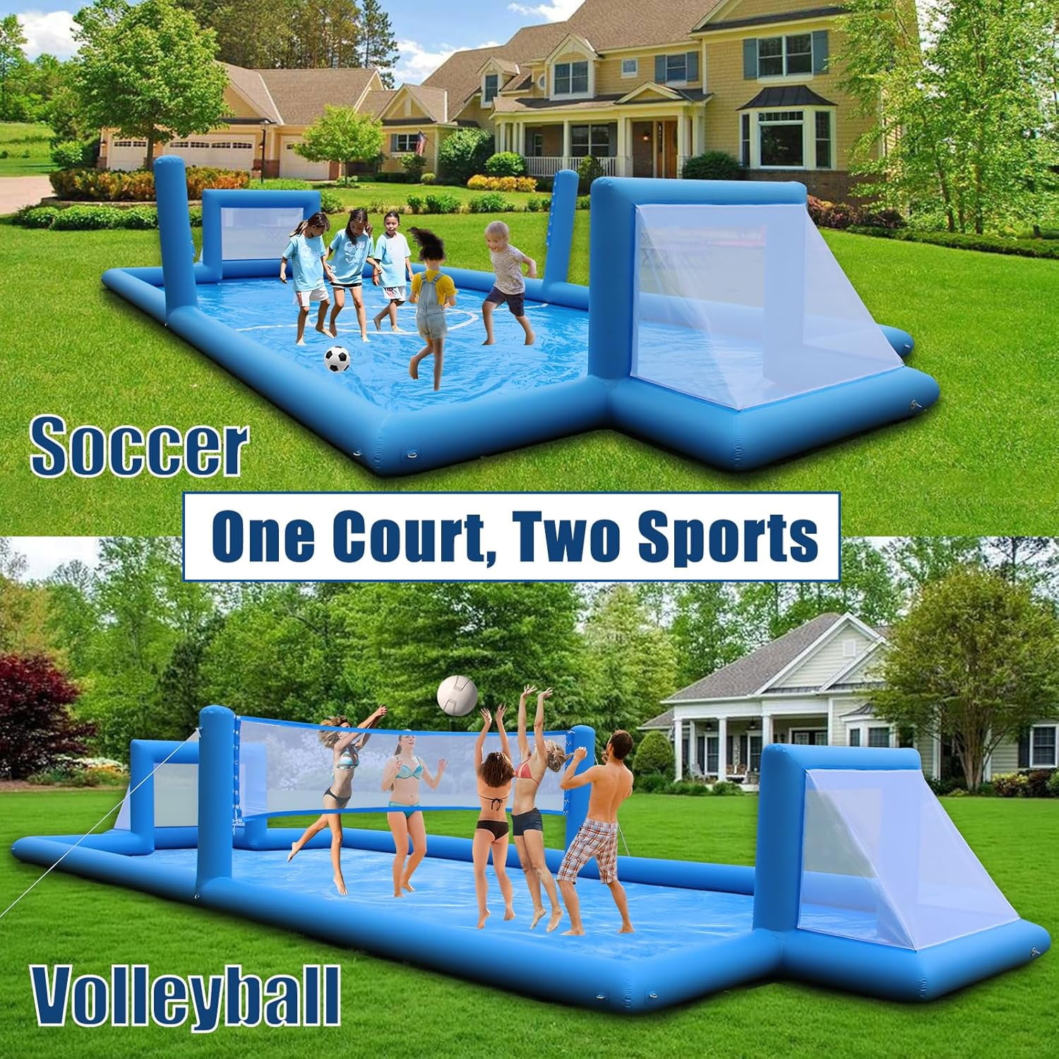 PPXIA 33FT Inflatable Volleyball Court with 800W Air Pump for Beach, Pool & Backyard Outdoor Games