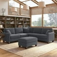 thumbnail image 3 of Flare 99W L Shaped Sectional Couch with Ottoman in Dark Gray Microsuede Fabric, 3 of 7