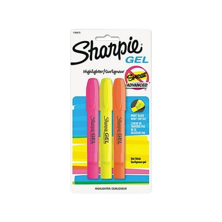 Sharpie 1780475 Gel Highlighter, Assorted Colors, Bullet, 3 per Pack