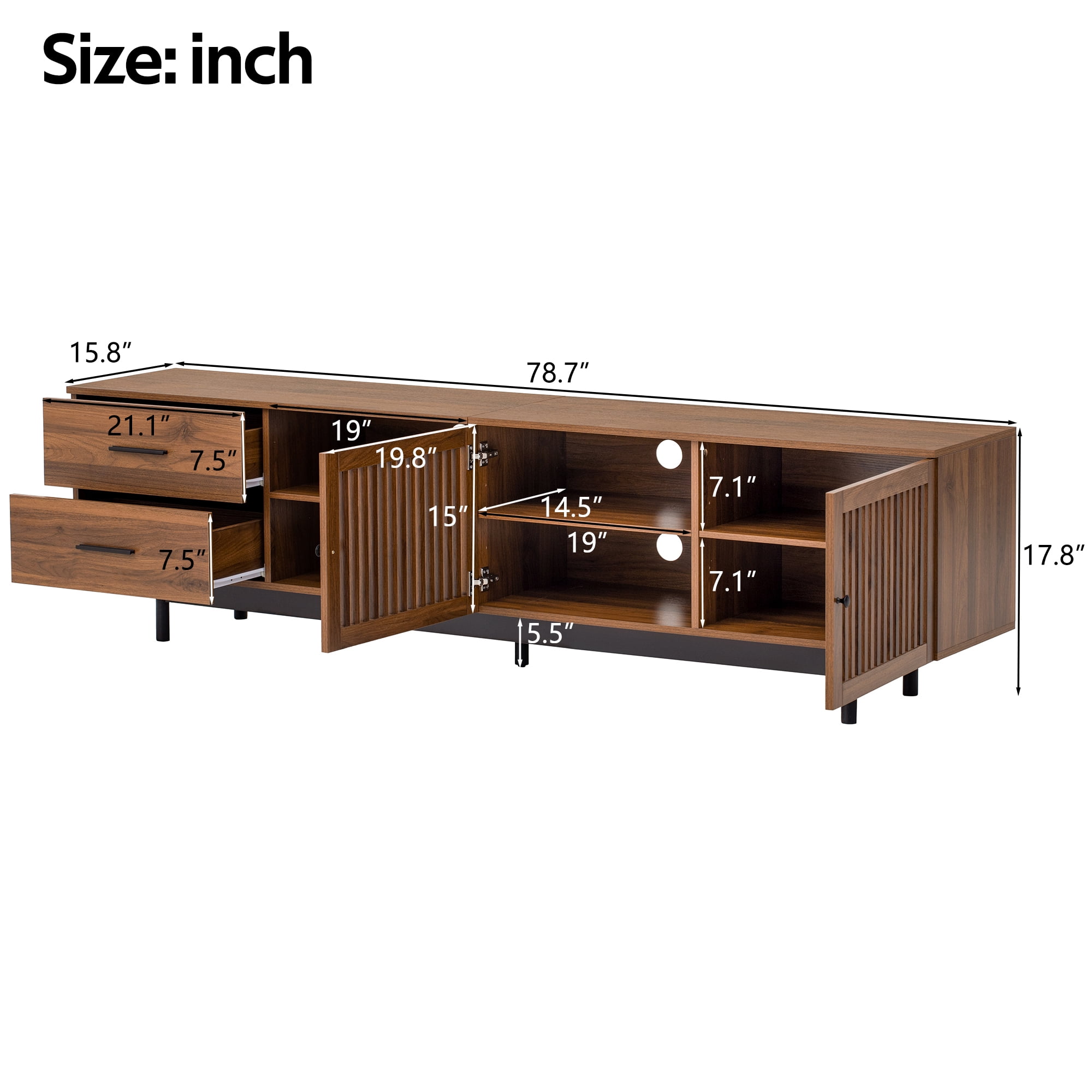 Homy Casa 78" TV Stand for up to 85" TV with Storage Drawers and Slatted Cabinet Doors