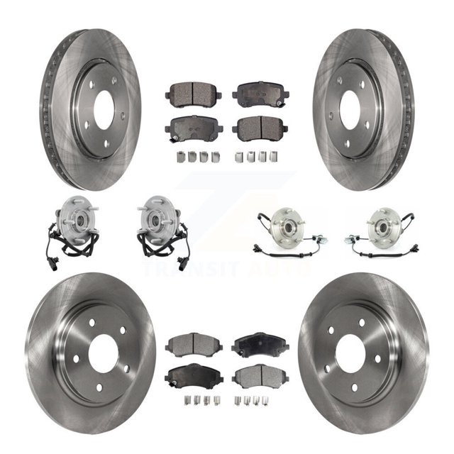 Transit Auto Front Rear Hub Bearing Assembly Disc Brake Rotor and Ceramic Pads Kit (10Pc) for Car Dodge Grand Caravan Chrysler Town & Country Volkswagen Routan Left Right (Driver Passenger) KBB-110331