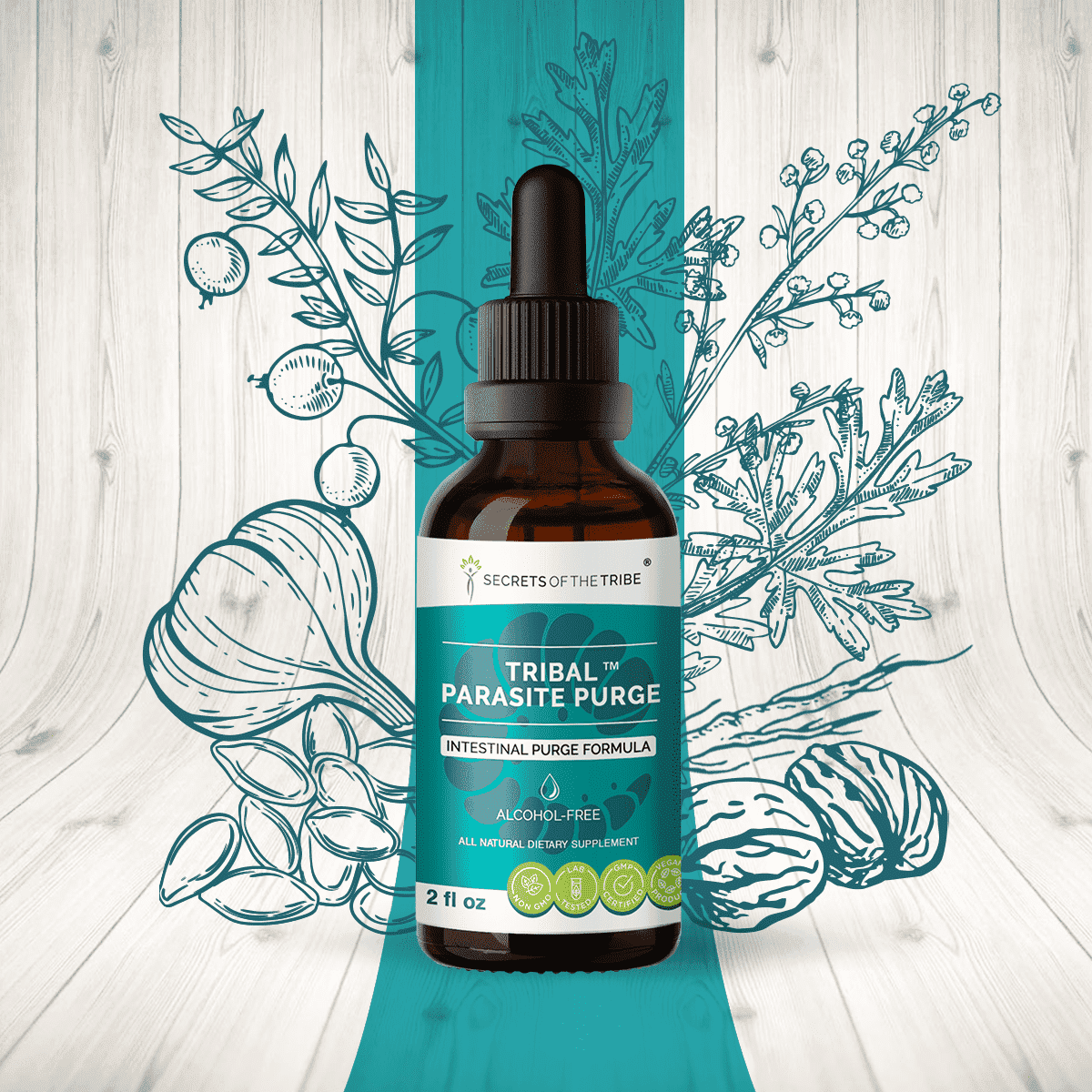 Secrets Of The Tribe Tribal Parasite Purge Blend Tincture Dietary Supplement, Natural Extract, Made from Cranberry, Garlic, Black Walnut, Osha, Wormwood, Pumpkin 2 oz
