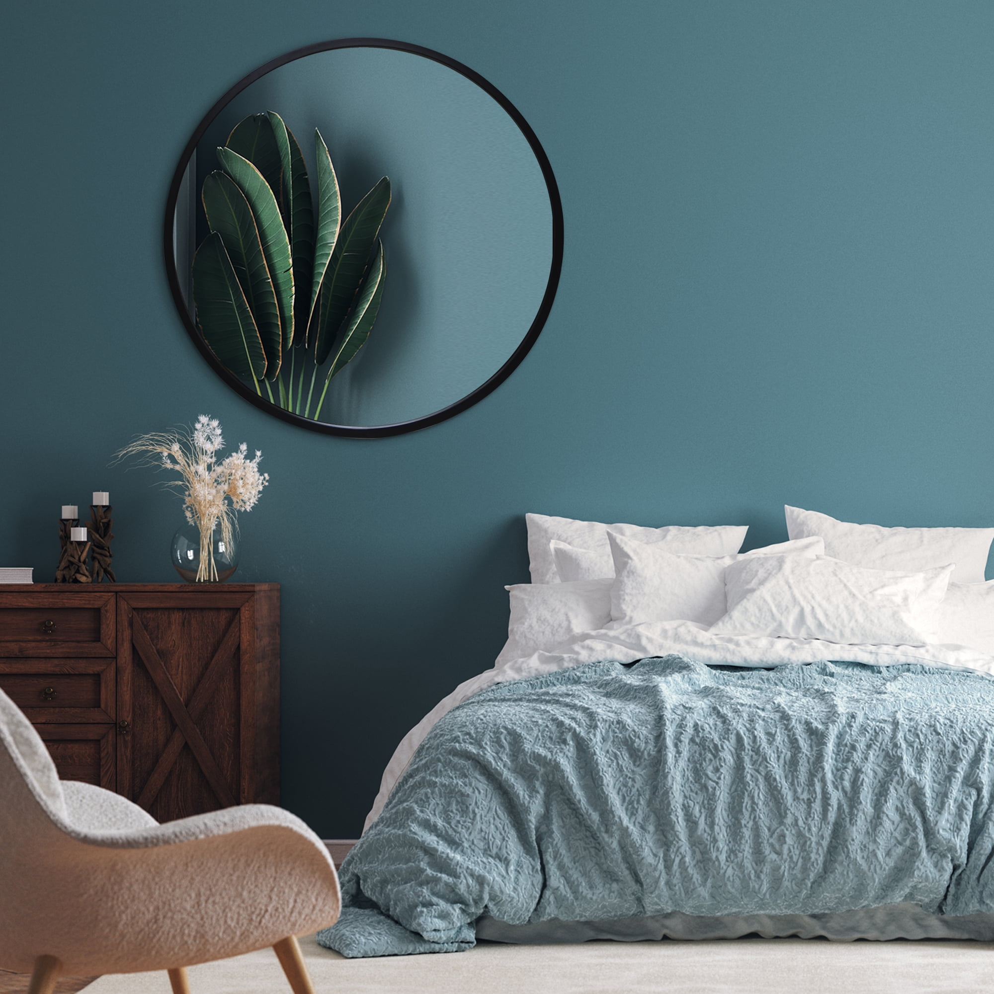 Americanflat - 32x32 Framed Black Round Mirror Circle Mirror for Bathroom, Bedroom, Entryway, Living Room