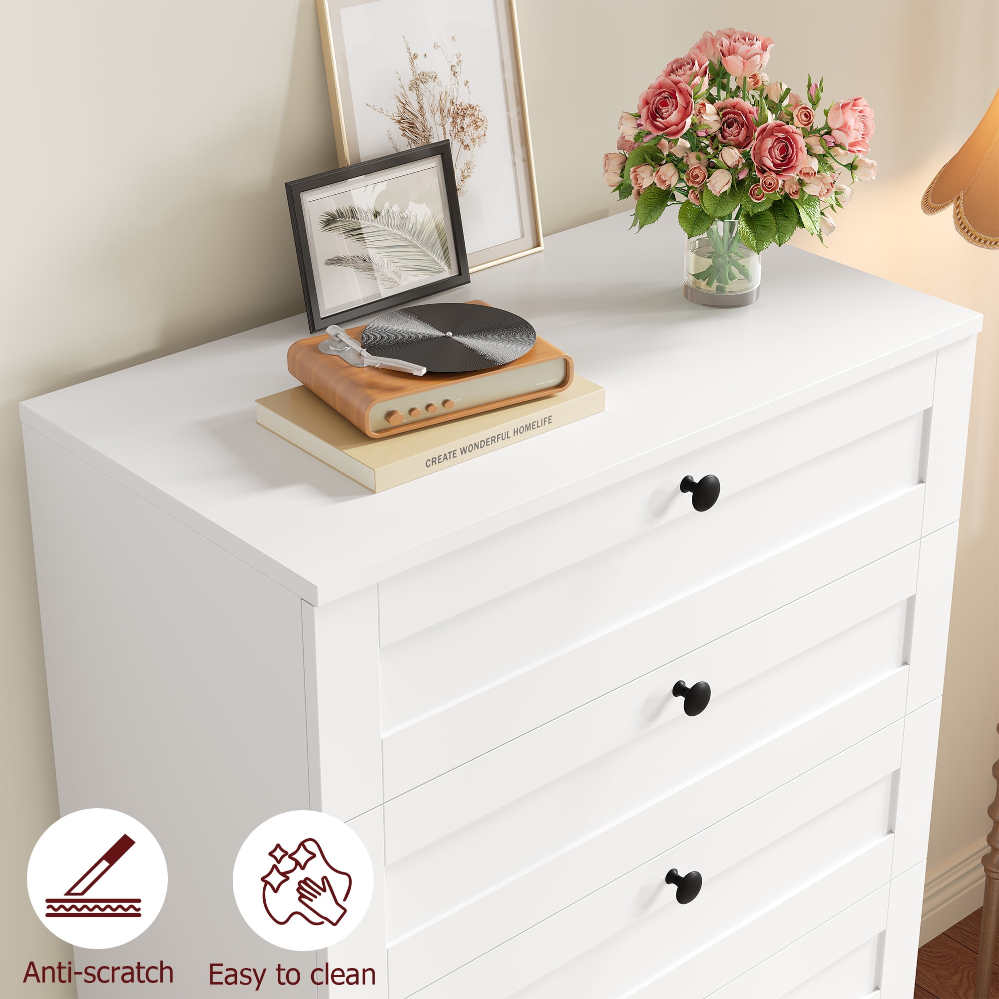 Homfa White Dresser for Bedroom with 6 Drawers, Modern Wood Dresser Chest of Drawers for Living Room, Entryway, Hallway