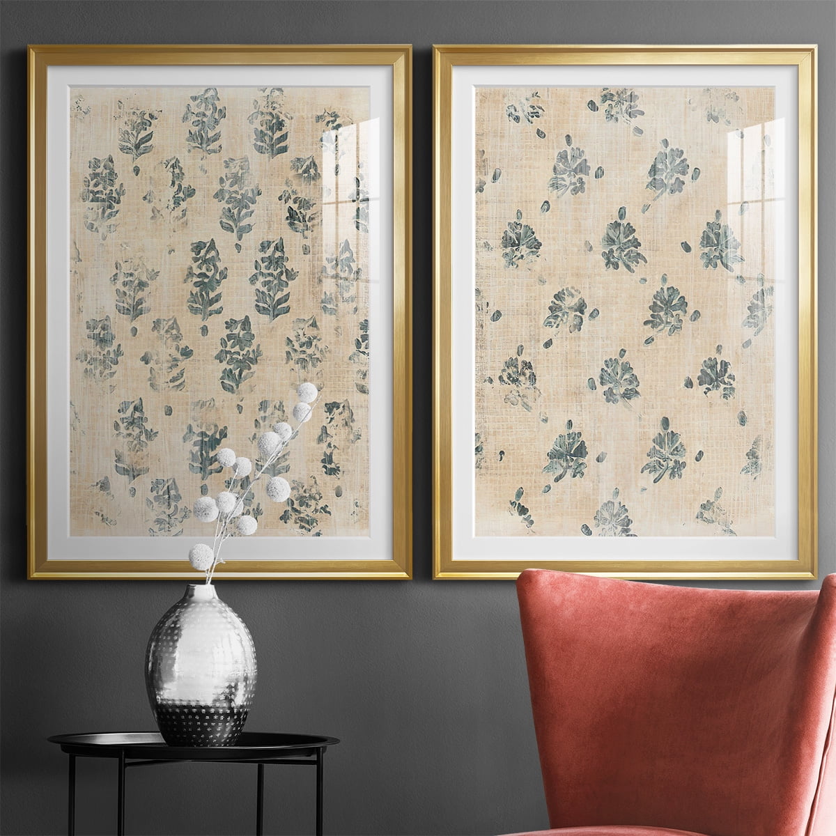 Wexford Home Vintage Blockprint I Premium Framed Print, 18.5" x 24.5" - Ready to Hang, Gold (Set of 2)
